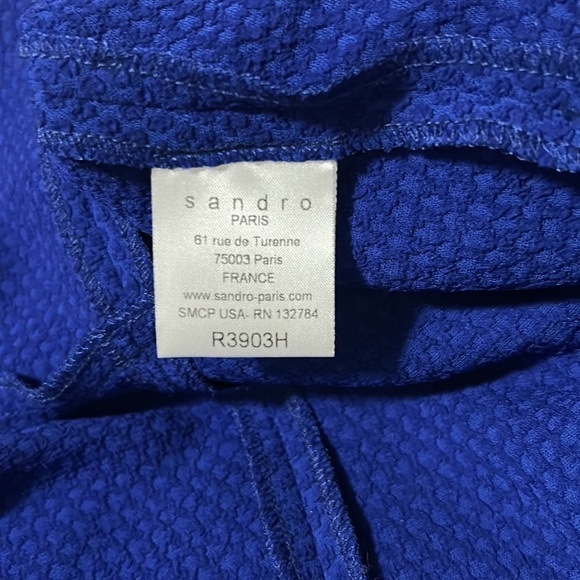 Sandro Paris Blue Reva Crepe Dress Round Neck Fit and Flare Sz M - Picture 10 of 14